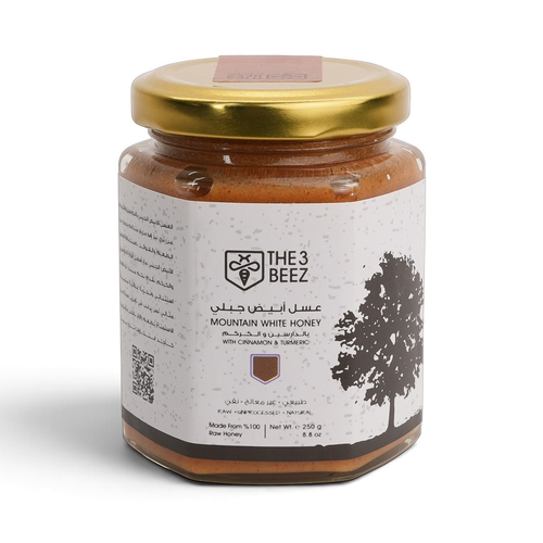 عسل أبيض الجبلي بالدارسين و الكركم - 250 غرام - The3Beez